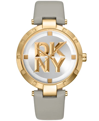Dkny Women's Essential Logo Gray Leather Strap Watch, 38mm