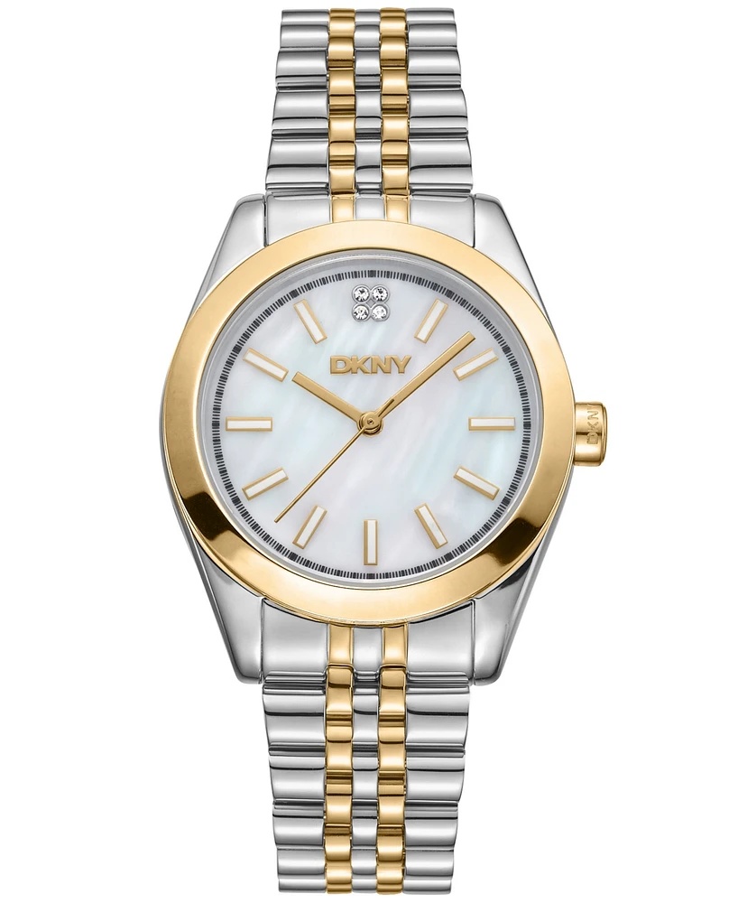 Dkny Women's Nolita Midi White Mop Dial Gold-Two-Tone Stainless Steel Bracelet Watch 32mm