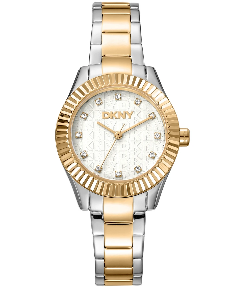 Dkny Women's Chambers Glitz Silver Dial Gold Two-Tone Stainless Steel Bracelet Watch 30mm