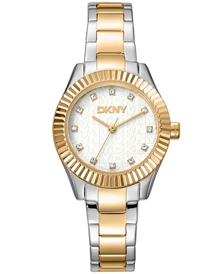 Dkny Women's Chambers Glitz Silver Dial Gold Two-Tone Stainless Steel Bracelet Watch 30mm