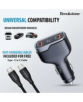 Brookstone Tripple Port Pd 50 Watt Rapid Car Charger and 4FT Lightning Cable Charging Kit