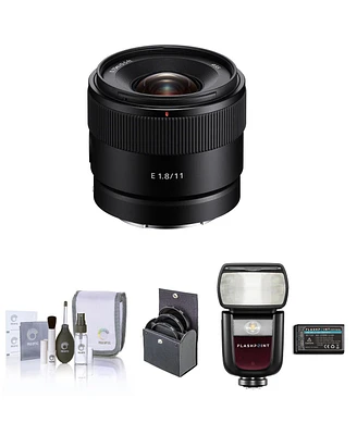 Sony E 11mm f/1.8 Lens for Sony E, Bundle with Flashpoint Zoom Li-on Iii R2 Ttl Speedlight Flash, 55mm Filter Kit, Cleaning Kit