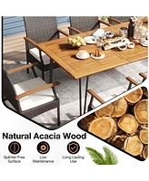 9 Pcs Outdoor Patio Dining Set Armchairs Set of 8 and Acacia Wood Square Table