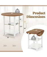 Folding Round Dining Table Drop Leaf Table with 2 Shelves for Small Spaces