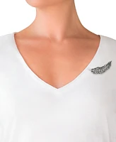 Marcasite Feather Motif Fashion Pin in Sterling Silver