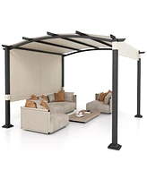 Outdoor Pergola Modern Arched Patio Garden Shelter with Retractable Sunshade Canopy