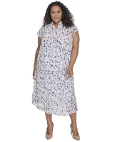 Calvin Klein Plus Size Dot-Print Ruffled Blouse