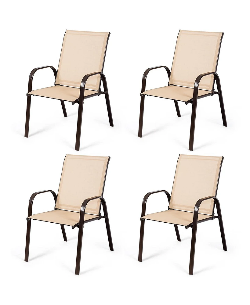 4PCS Patio Chairs Dining Chair Garden Deck Yard W/Armrest