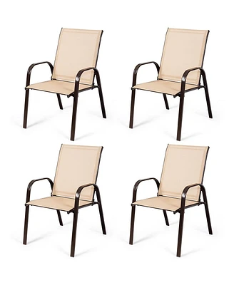 4PCS Patio Chairs Dining Chair Garden Deck Yard W/Armrest