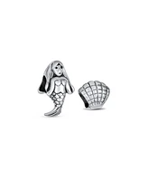 Bling Jewelry Set of 2 Nautical Clam Shell and Sea Mermaid Charm Bead Sterling Silver