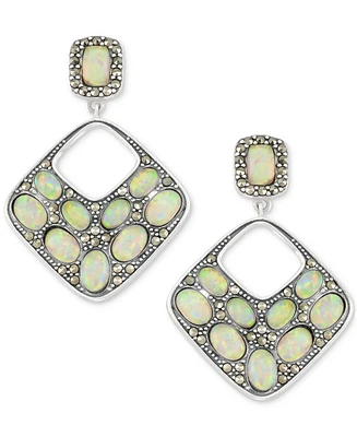 Mother of Pearl & Marcasite Square Drop Earrings in Sterling Silver