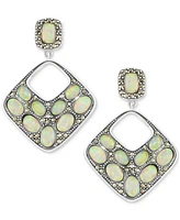 Mother of Pearl & Marcasite Square Drop Earrings in Sterling Silver