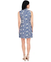 kensie Women's Embroidered Denim Collared Sheath Dress