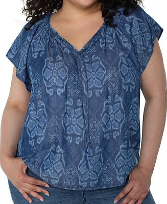 Liverpool Los Angeles Plus Flutter-Sleeve Tie-Front Woven Top