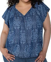 Liverpool Los Angeles Plus Flutter-Sleeve Tie-Front Woven Top