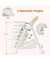 Costway Baby Convertible Folding Adjustable High Chair withWheel Tray Storage Basket