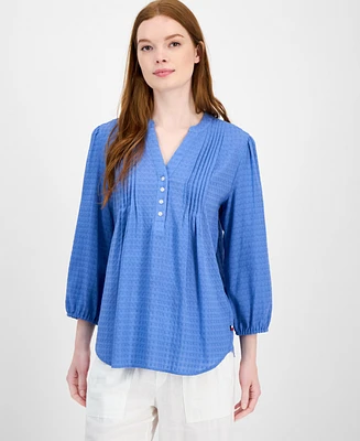 Tommy Hilfiger Women's Dobby Cotton Pintucked Tunic
