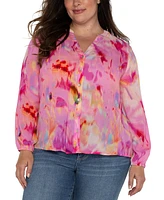 Liverpool Los Angeles Plus Printed Long-Sleeve Blouse
