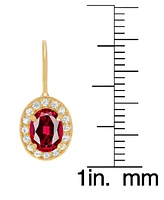 Lab Grown Ruby (2 ct. t.w.) & Lab Grown White Sapphire (1/3 ct. t.w.) Leverback Oval Drop Earrings in 14K Gold-Plated Sterling Silver