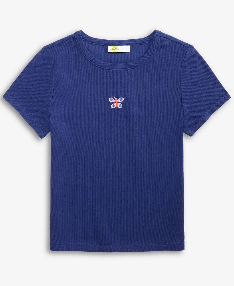 Epic Threads Little & Big Girls Butterfly Embroidered Ribbed T-Shirt, Exclusively at Macy's