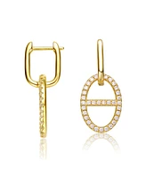 14K Gold Plated Cubic Zirconia with Hollow Circle Dangle Earrings