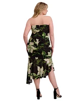 Siena Plus Ruched Asymmetric-Hem Midi Dress