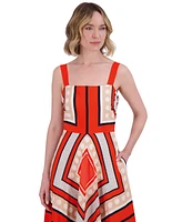 Eliza J Petite Printed Square-Neck Sleeveless Dress