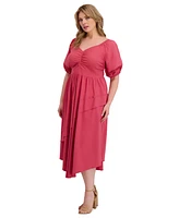 Siena Plus Puff-Sleeve Asymmetric-Hem Midi Dress