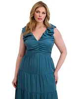 Siena Plus V-Neck Sleeveless Tiered Maxi Dress