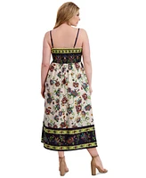 Siena Plus Square-Neck Border-Print Maxi Dress