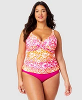 Anne Cole Plus Size Tie Dyed Foulard Underwire Tankini Top High Waist Bikini Bottoms