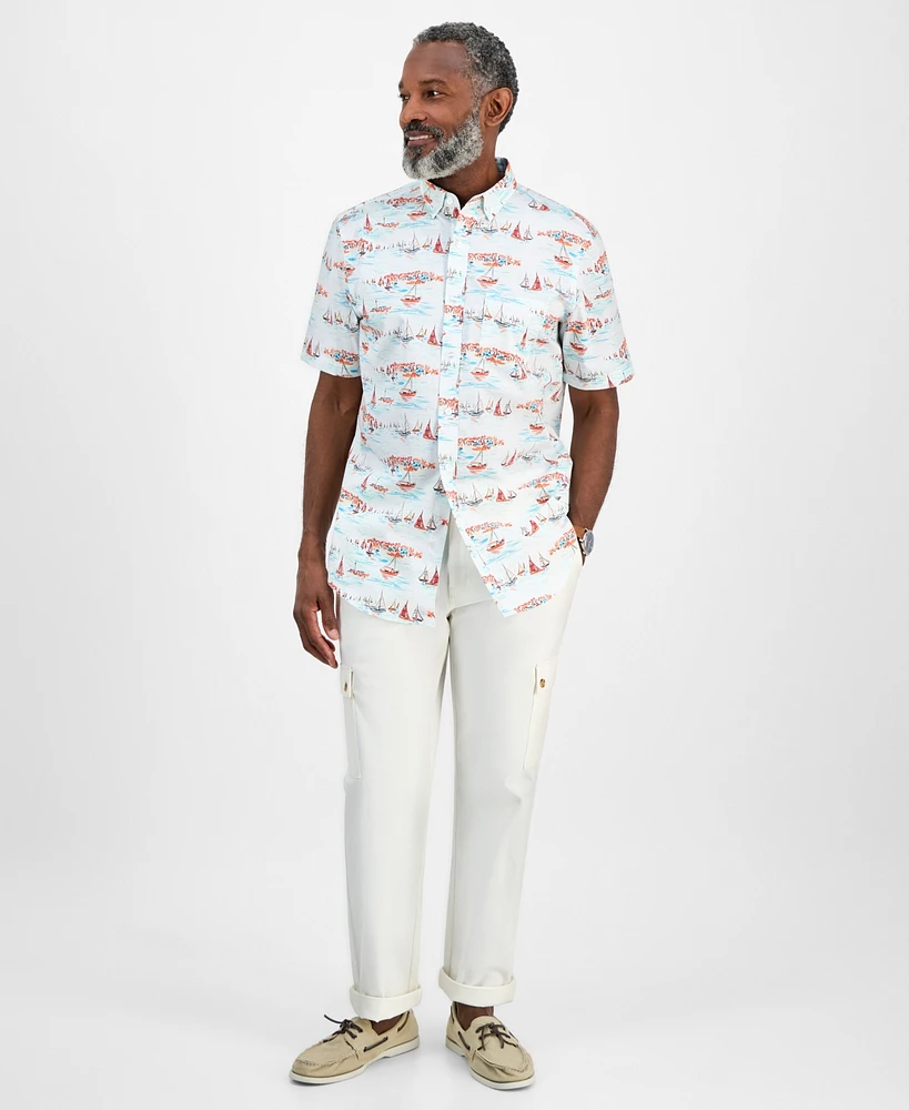Club Room Men's Short Sleeve Sailboat Scene Print Button-Down Shirt, Exclusively at Macy's