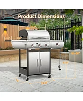 Cowsar Bbq Gas Propane Grill 3 Burner Cast Iron Flat Grill Griddle Combo with Side Burner Stainless Steel 34000 Btu for Outdoor Cooking Backyard Barbe