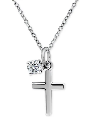 Giani Bernini Polished Cross & Cubic Zirconia Dangle Pendant Necklace, 16" + 2" extender, Exclusively at Macy's