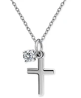 Giani Bernini Polished Cross & Cubic Zirconia Dangle Pendant Necklace, 16" + 2" extender, Exclusively at Macy's