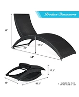 2PCS Folding Patio Rattan Lounge Chair Chaise Cushioned Portable Garden Lawn