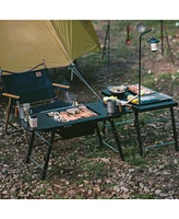 Naturehike Portable Igt Table with Charcoal Grill, Folding Camping Table and Bbq Grill with Desk Extension & Lantern Stand