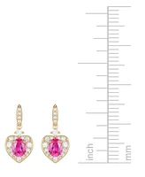 Lab Grown Ruby (5/8 ct. t.w.) & Lab Grown White Sapphire (1/3 ct. t.w.) Heart Halo Drop Earrings in 14k Gold-Plated Sterling Silver
