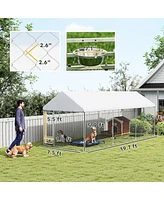 PawHut Dog Run with Adjustable & Rotatable Bowls, 19.7' x 7.5' x 7.5'