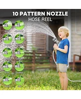 Silvel Retractable Garden Hose Reel, 1/2 in x ft Wall Mounted Garden Hose Reel, with 10 Pattern Nozzle, Any Length Lock, Slow Return System