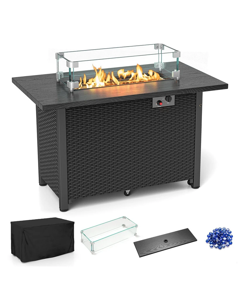 50000 Btu ropane Gas Fire Pit Table with Wind Guard and Glass Rocks