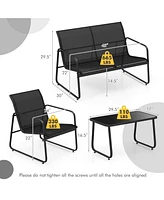 Gymax 4 Pcs Furniture Set Tempered Glass Coffee Table Chair Outdoor Patio Loveseat