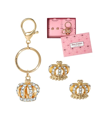 Juicy Couture Gold-Tone Crystal Crown Keychain & Earring Set
