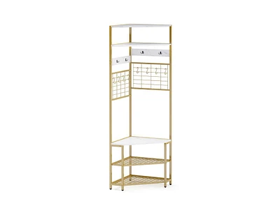 Corner Hall Tree with 5-Tier Shelves and Shoe Storage Bench – Perfect for Entryway Organization