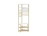 Corner Hall Tree with 5-Tier Shelves and Shoe Bench for Entryway Organization