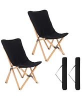 Set of 2 Wicker Dorm Chair with Storage Pocket for Camping and Fishing