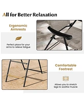 Patio Folding Bar Stool Set of 2 with Metal Frame and Footrest