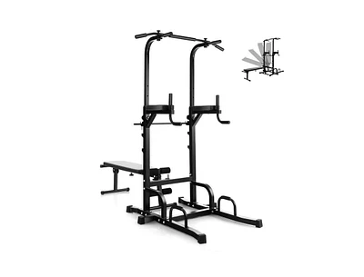 Power Tower Pull Up Bar Stand with Adjustable Heights and Bench
