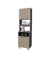Bullhead City Kitchen Pantry with Open Storage and 4 Doors, White Oak and Wengue