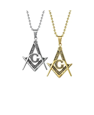 Bling Jewelry Set of 2 Freemason Masonic Symbol Pendant Necklace Silver Gold Plated Oxidized